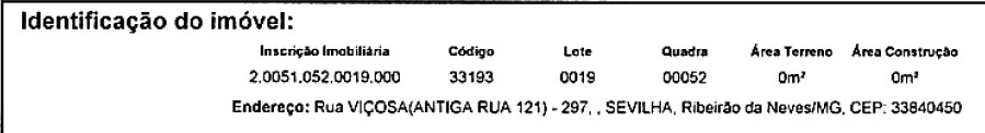 Terreno Caixa em RIBEIRAO DAS NEVES / MG - 10162394