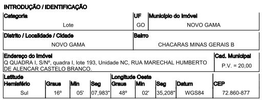 Terreno Caixa em NOVO GAMA / GO - 10191949