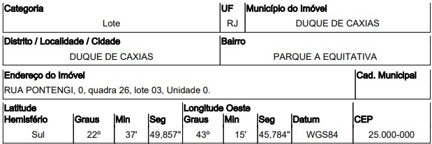 Terreno da Caixa em DUQUE DE CAXIAS / RJ - 10200347