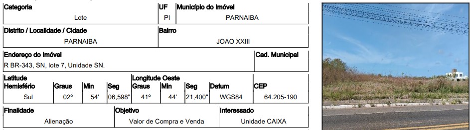 Terreno da Caixa em PARNAIBA / PI - 10217097