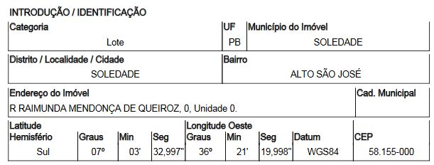 Terreno da Caixa em SOLEDADE / PB - 10173320