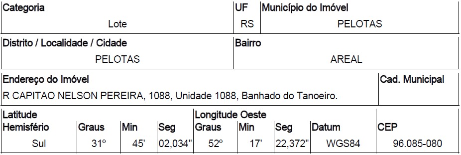 Terreno da Caixa em PELOTAS / RS - 10171092